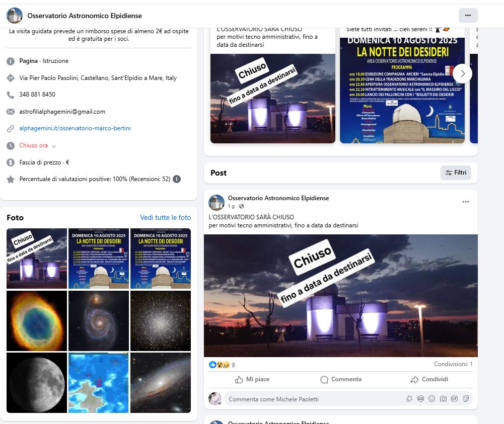 Osservatorio astronomico elpidiense chiuso