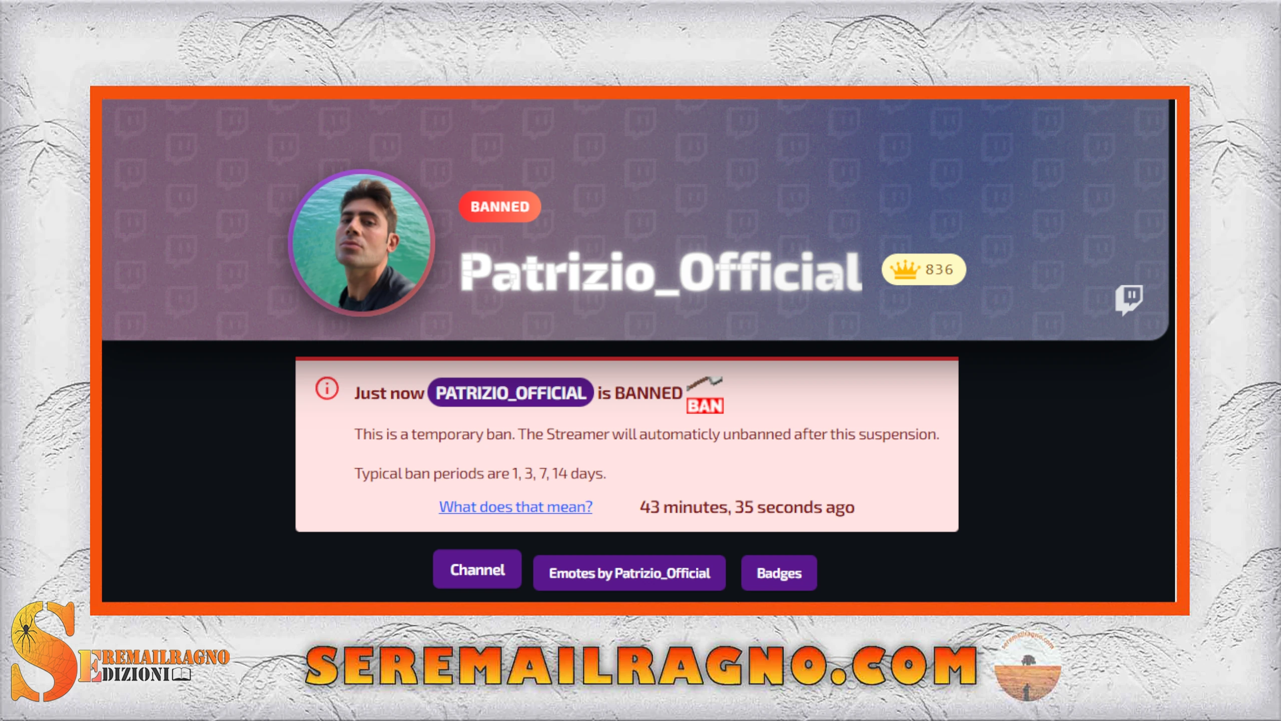 Patrizio Official bannato da Twitch